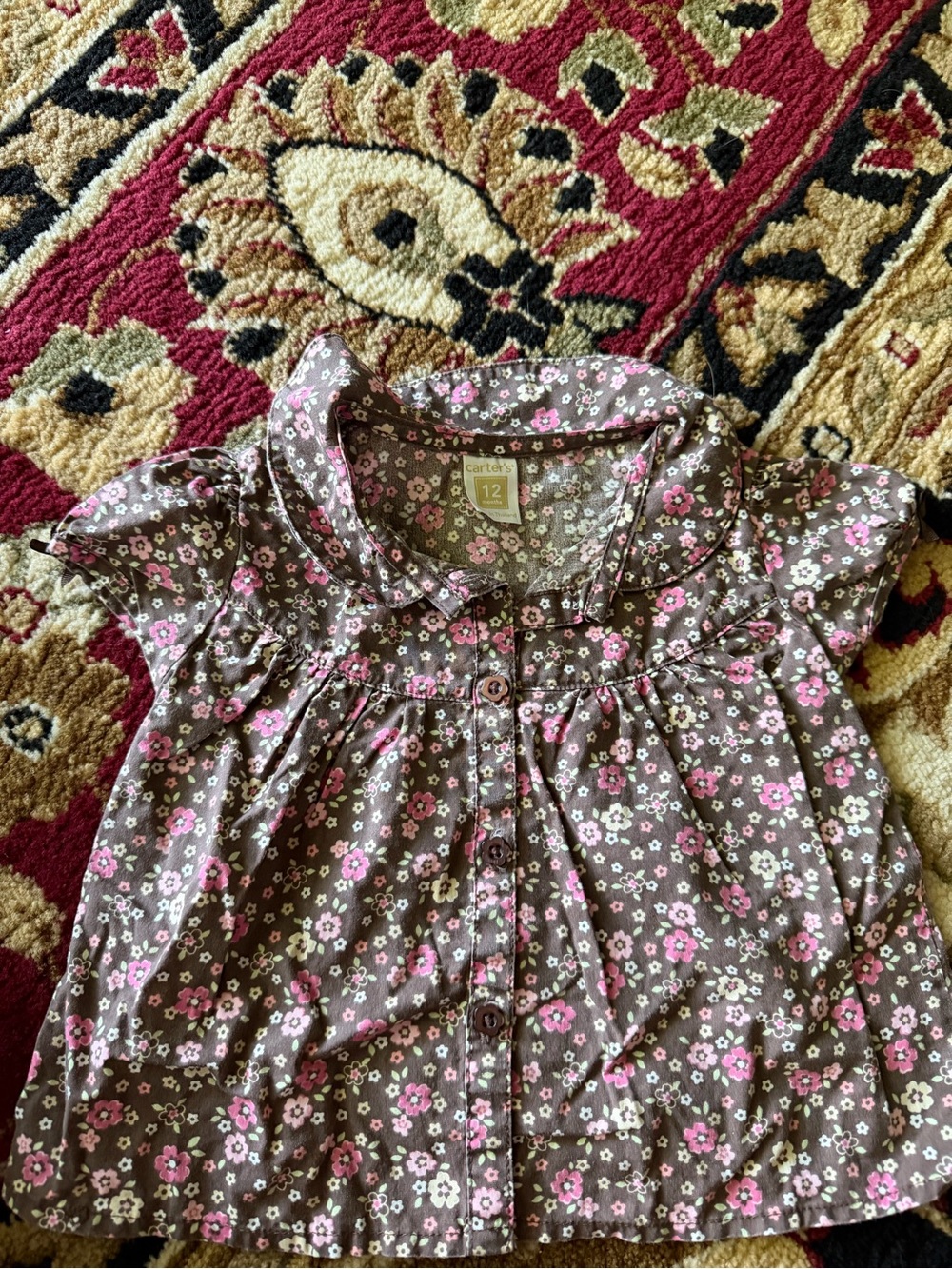 10/20 Carter's Brown Floral Button-Front Baby Top with Pink Accents